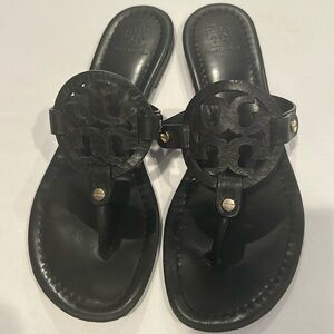 Tory Burch Black Miller Leather Size 8.5 Sandals.